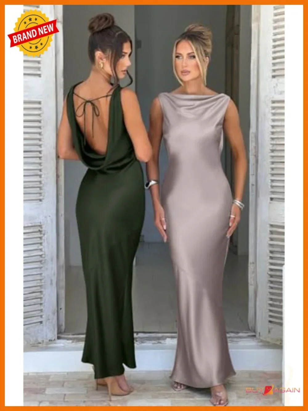 Satin Maxi Dress Sleeveless High Neck Tie Back Cutout Formal Wedding Guest
